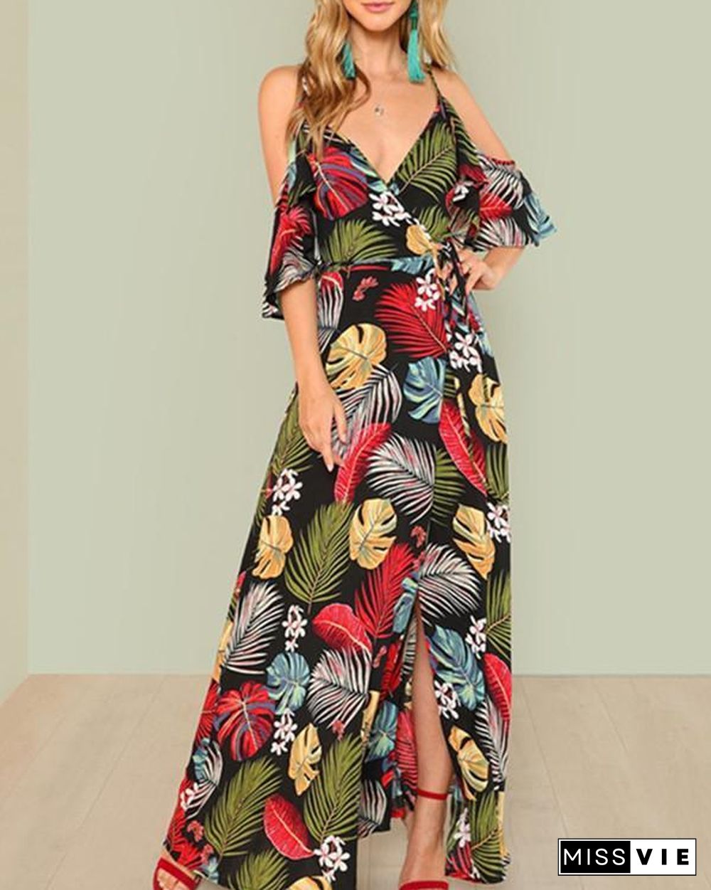 Women Summer V Neck Swing Beach Casual Floral Printed Dresses