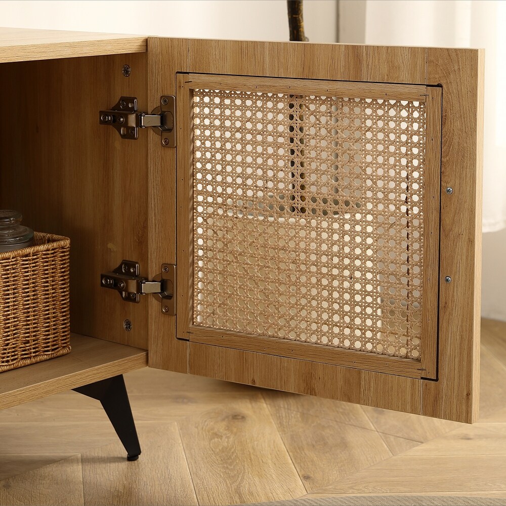 Oak TV Cabinet with Rattan Net