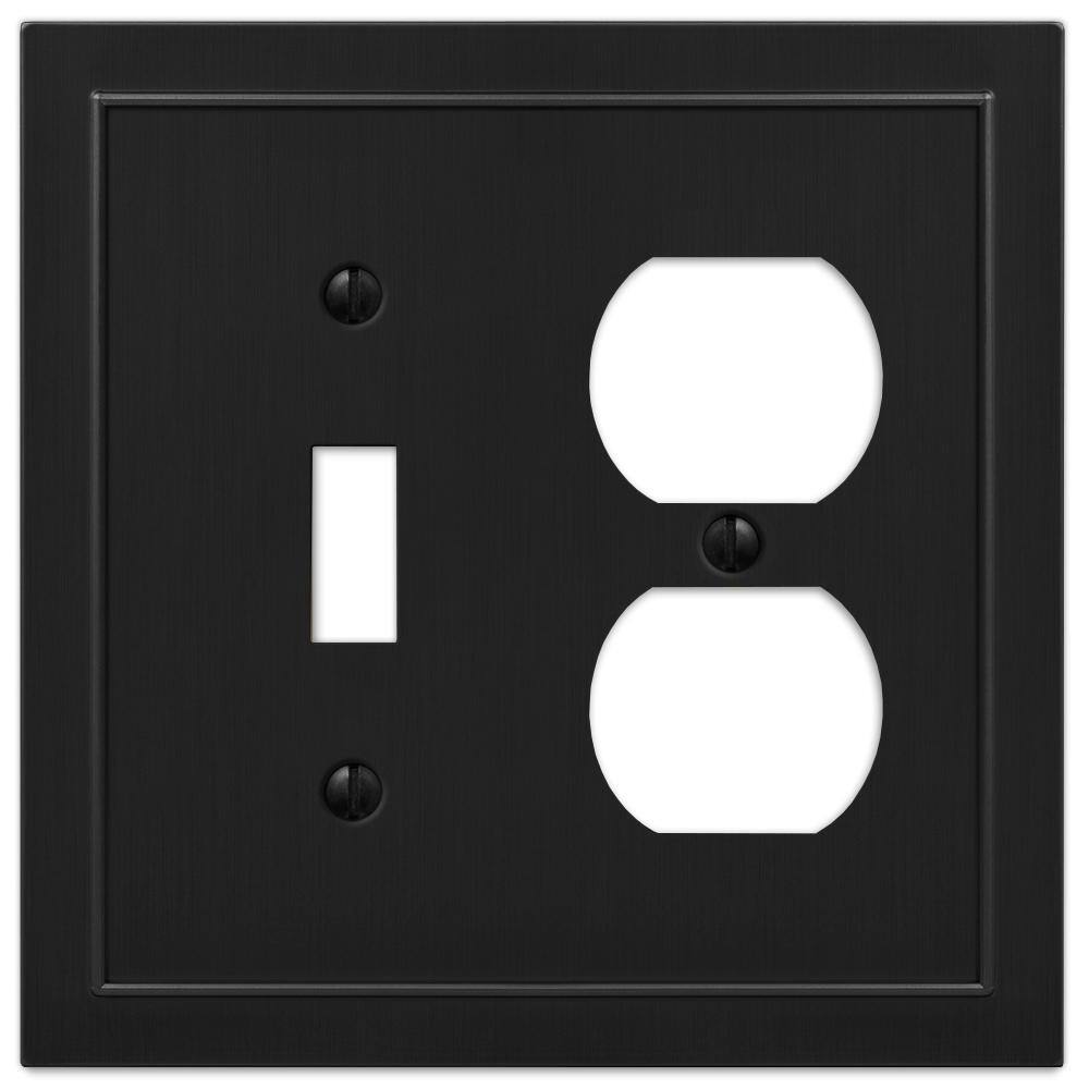 AMERELLE Bethany 2 Gang 1-Toggle and 1-Duplex Metal Wall Plate - Black 57TDBK