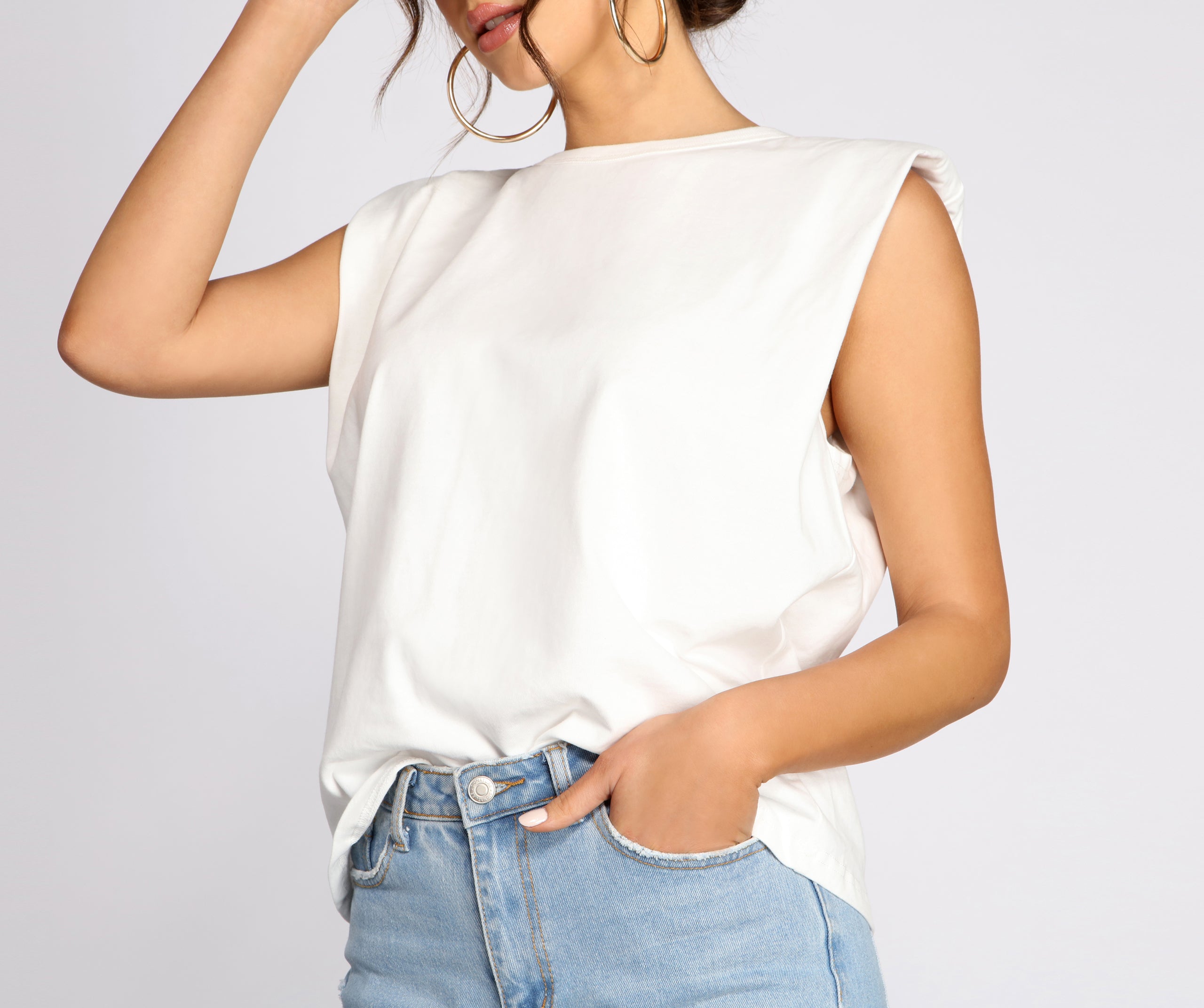 Sleeveless Padded Shoulder Tee