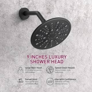 PROOX Single-Handle 1-Spray High Pressure Tub and Shower Faucet with 9 in. Large Shower Head in Matte Black (Valve Included) PRAF517MB