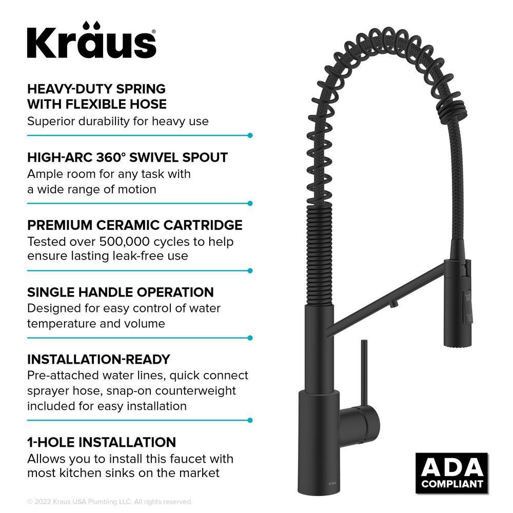 KRAUS Oletto 2-in-1 Commercial Style Pull-Down Single Handle Water Filter Kitchen Faucet in Matte Black KFF-2631MB