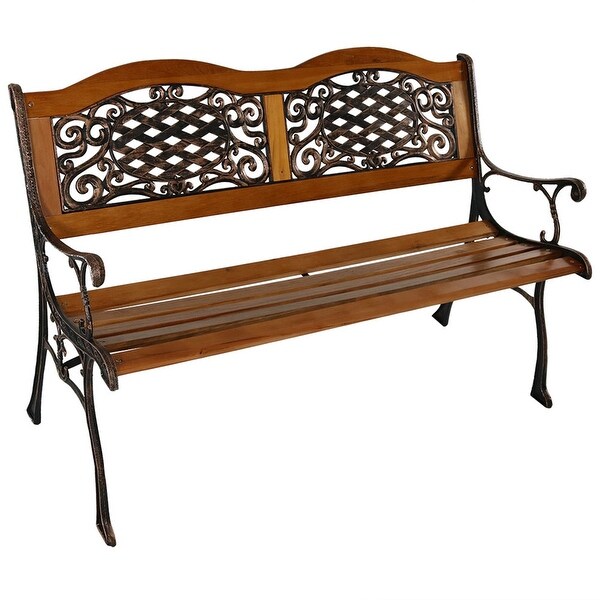 Wooden frame outdoor garden bench - Overstock - 37500197