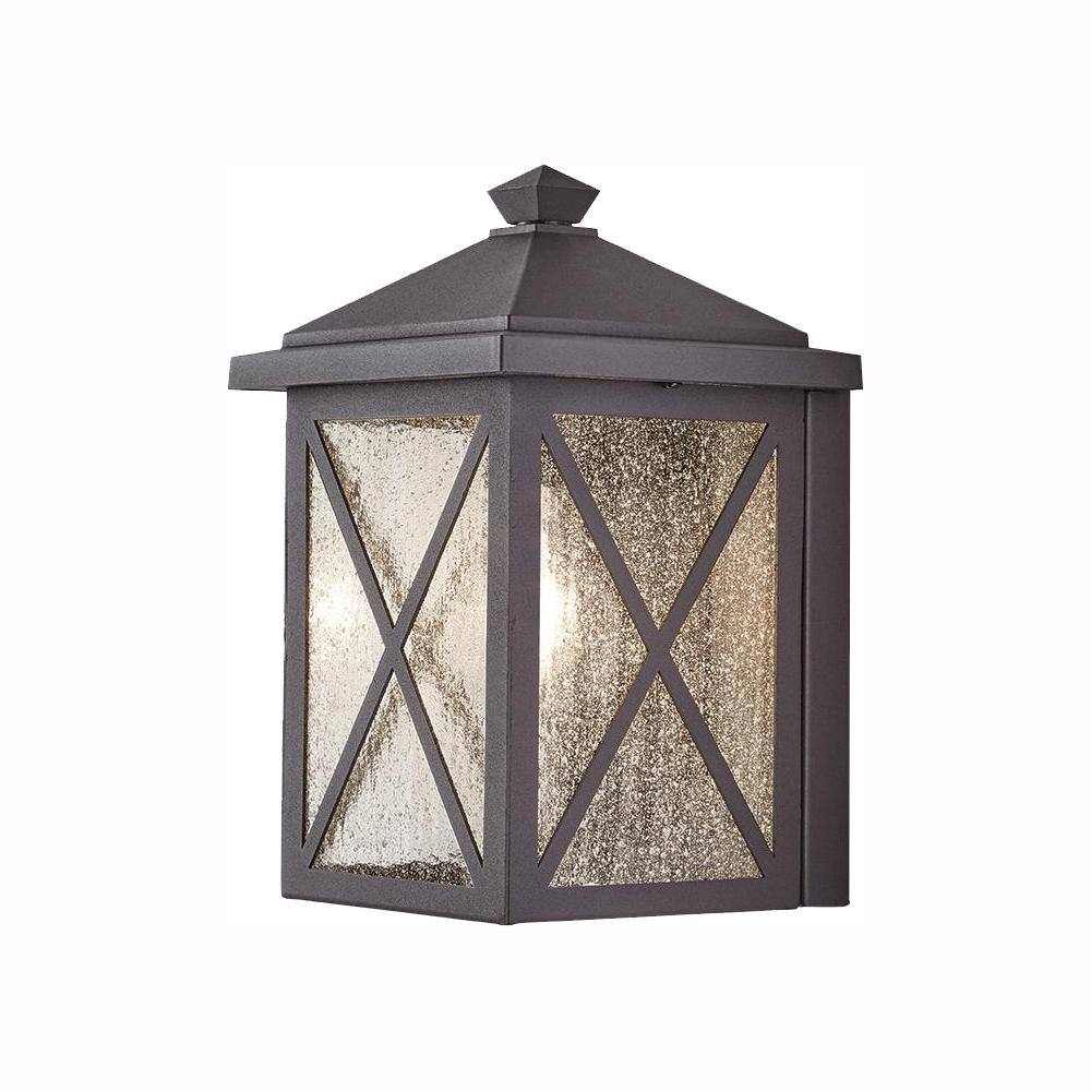 Home Decorators Collection Wythe 1-Light Black Small Outdoor Wall Light Fixture with Seeded Glass JL160811-S