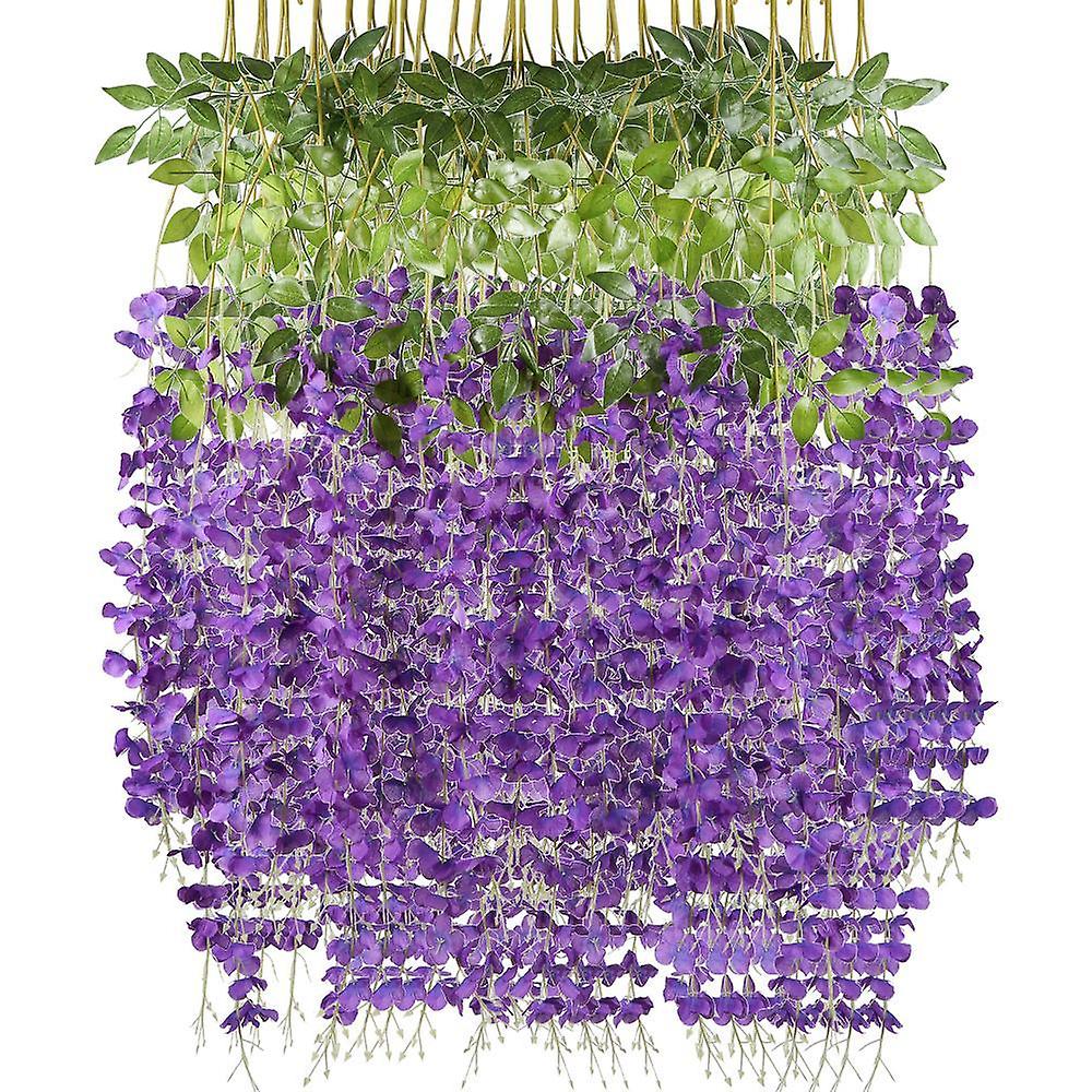 12pcs Faux Wisteria Hanging Green Plant Rattan Hanging Flower Rattan Hanging Garland Silk Rope， 3.6f
