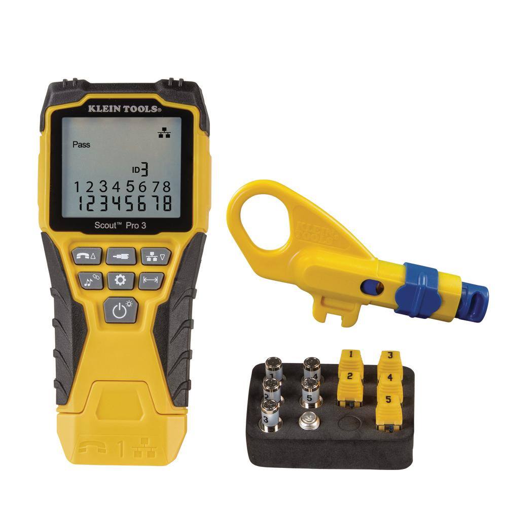 Klein Tools Cable Tester Kit with Scout Pro 3 Tester Remotes Adapter Battery and Combination Radial Stripper M2O41520KIT