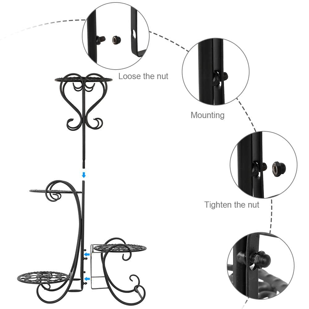 Karl home 32.28 in. Tall IndoorOutdoor Black Metal Plant Stand (4-Tiered) 302109922222