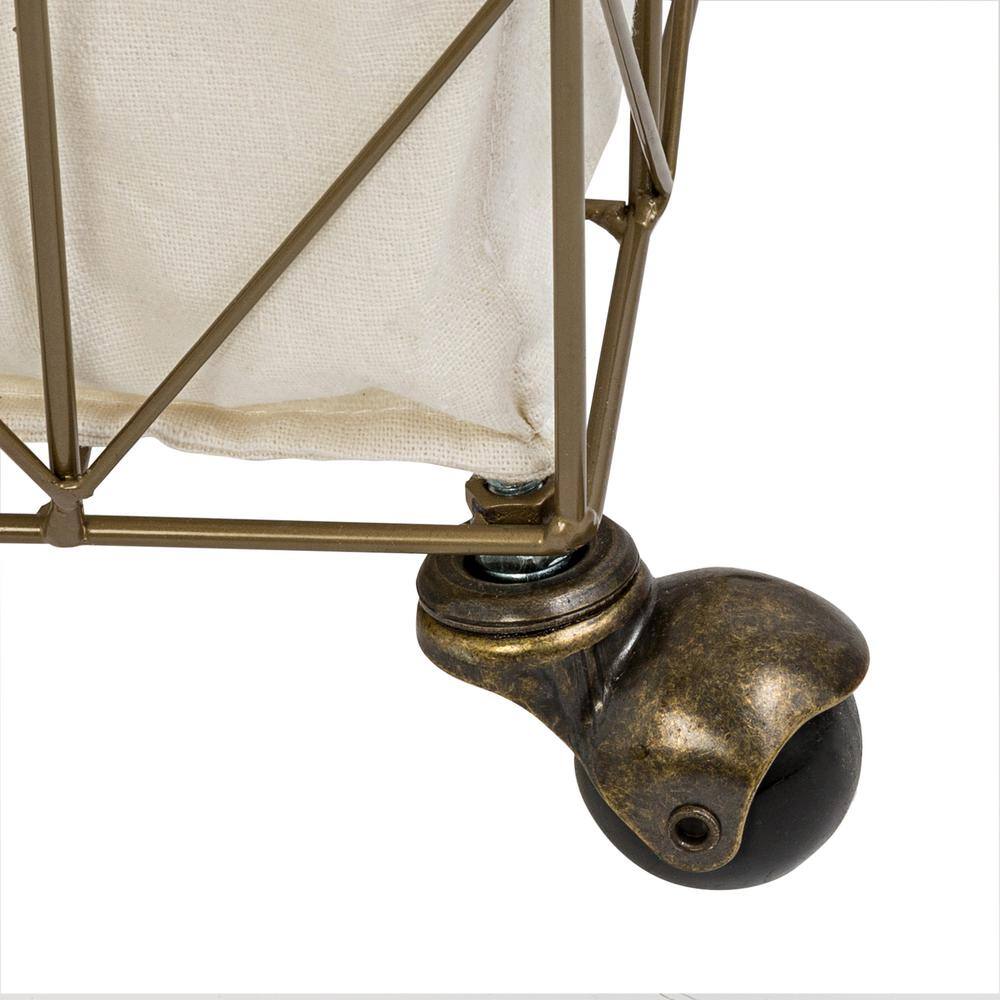 Honey-Can-Do Antique Bronze Chevron Rolling Steel Wire Hamper with Cotton Liner HMP-09093