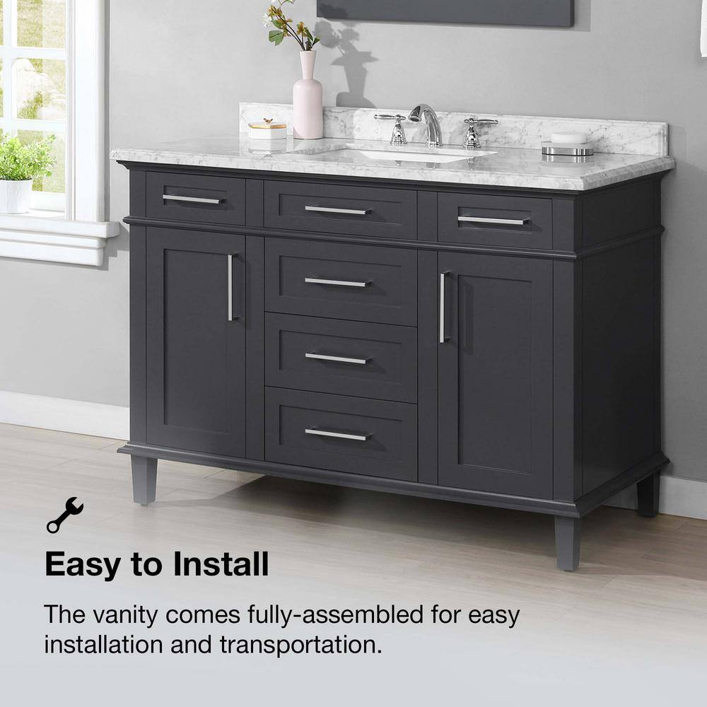 Home Decorators Collection Sonoma 48 in. W x 22.1 in. D x 34.3 in. H Freestanding Bath Vanity in Dark Charcoal with Carrara Marble Top Sonoma 48C