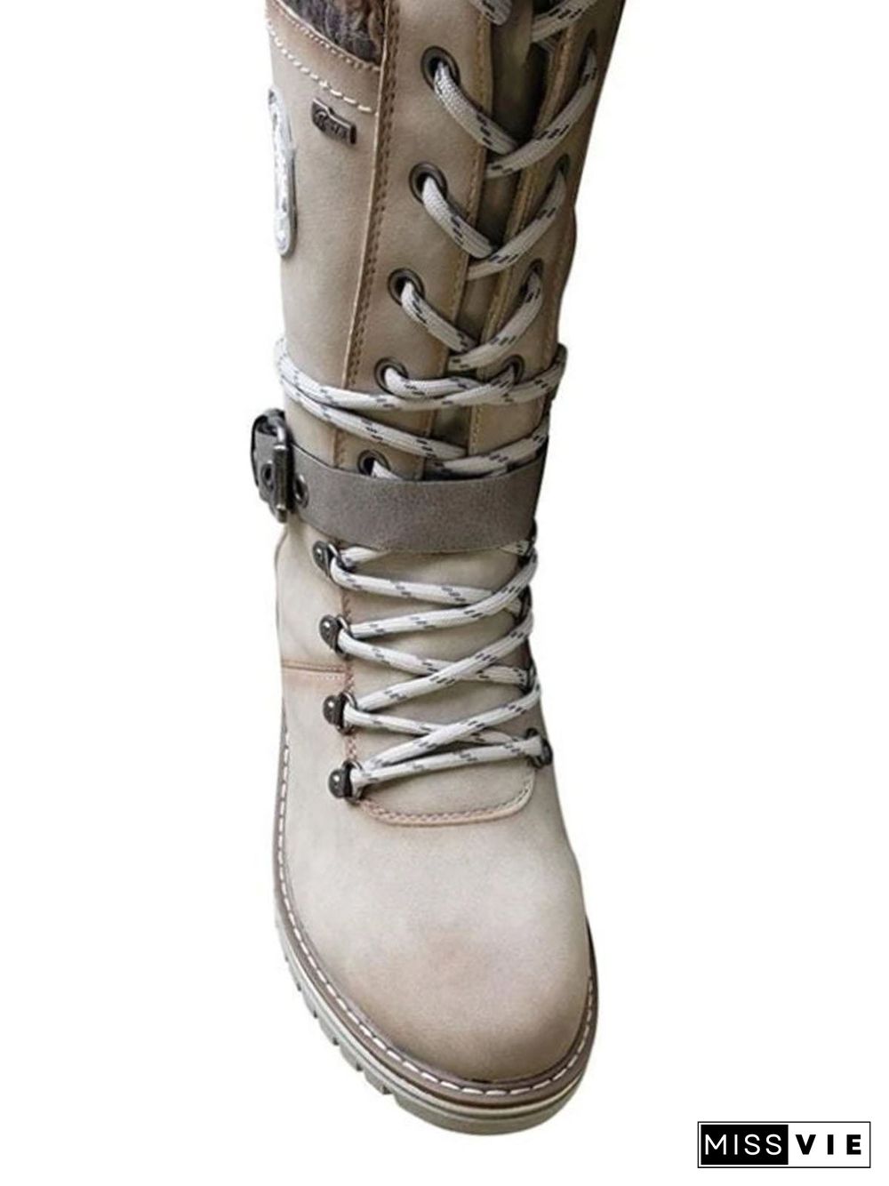 Retro Casual Stitching Zipper Lace-up Combat Boots