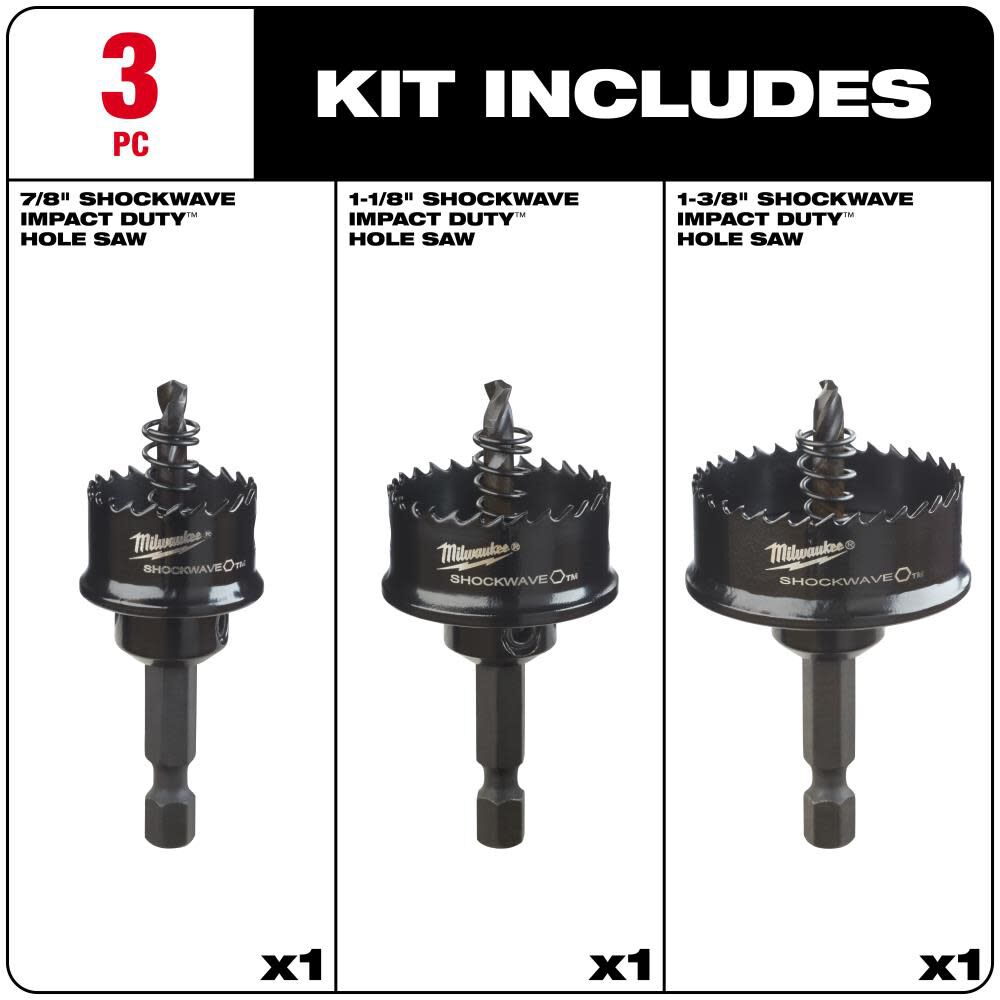 Milwaukee SHOCKWAVE Impact Hole Saw 3-Piece Set 49-22-4800 from Milwaukee