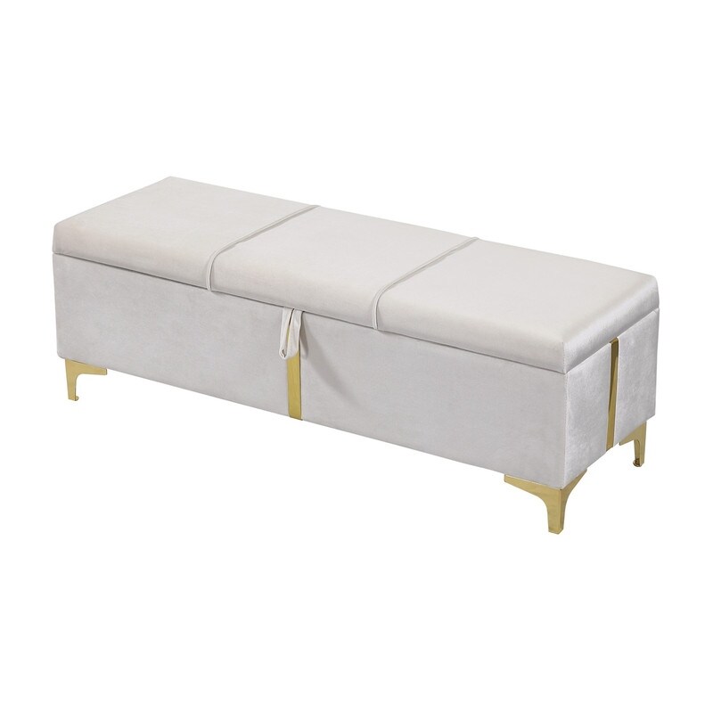 Elegant Upholstered Storage Ottoman Storage Bench with Metal Legs for Bedroom Living Room Fully Assembled Except Legs