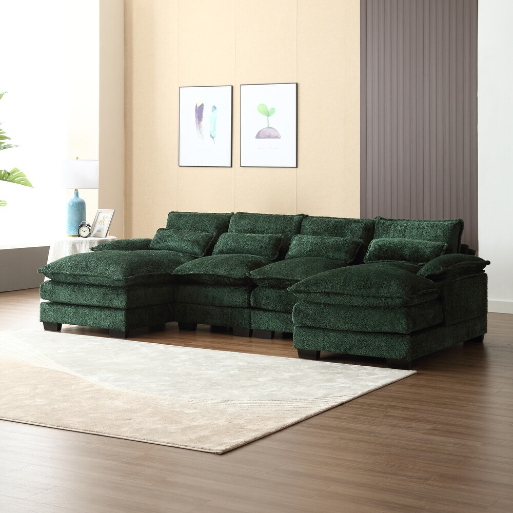 Emerald Modern Large U Shape Sectional Sofa with Throw Pillows and Cushions