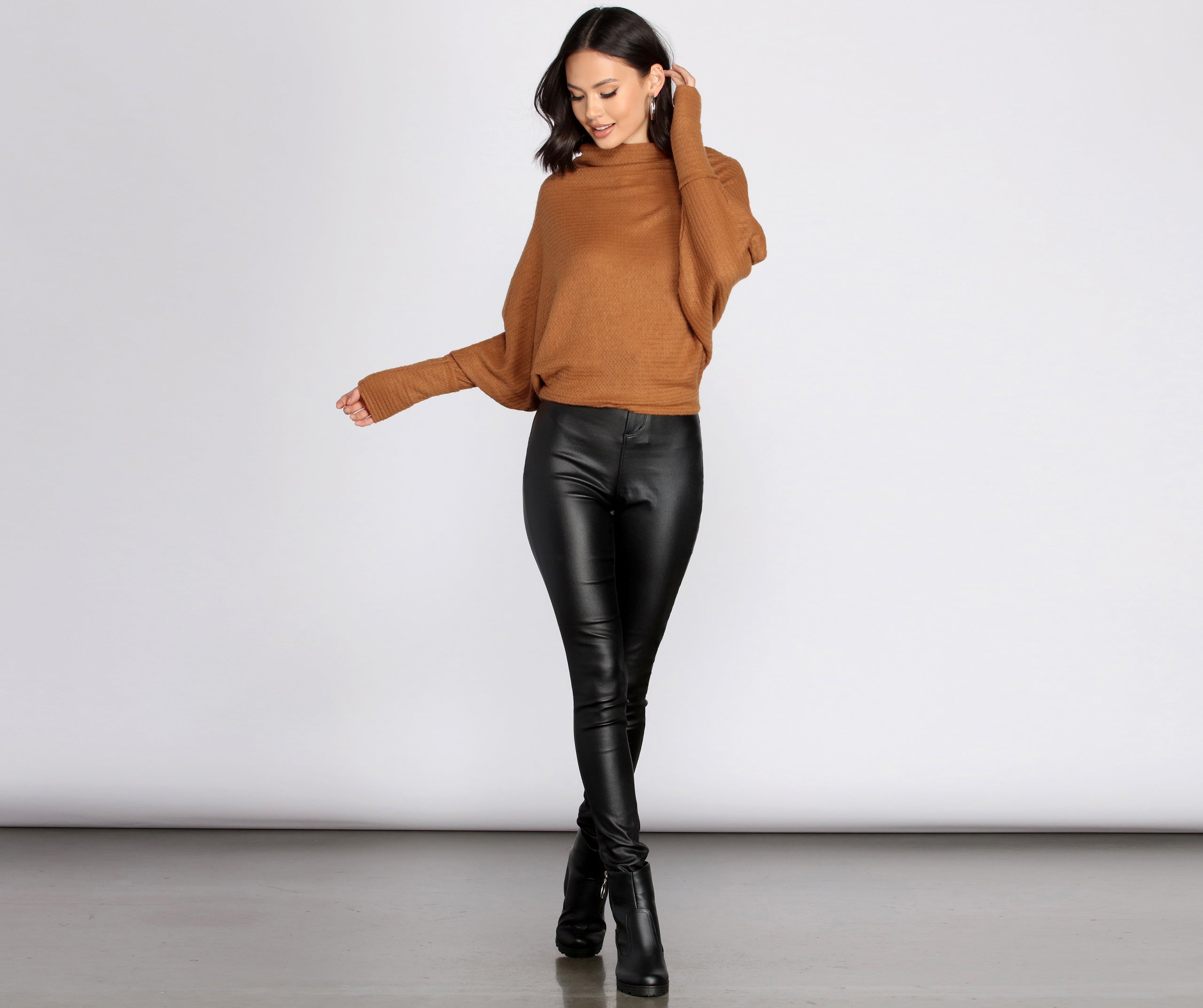 Cowl Neck Dolman Sleeve Top