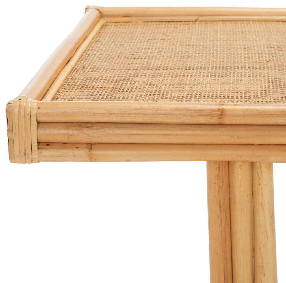 Coastal Coffee Table  Mango Wood Frame With Bamboo Look and Rattan Top  Natural   Tropical   Coffee Tables   by Declusia  Houzz