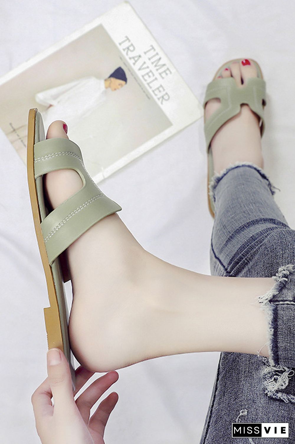 Plain PU Flat Slippers