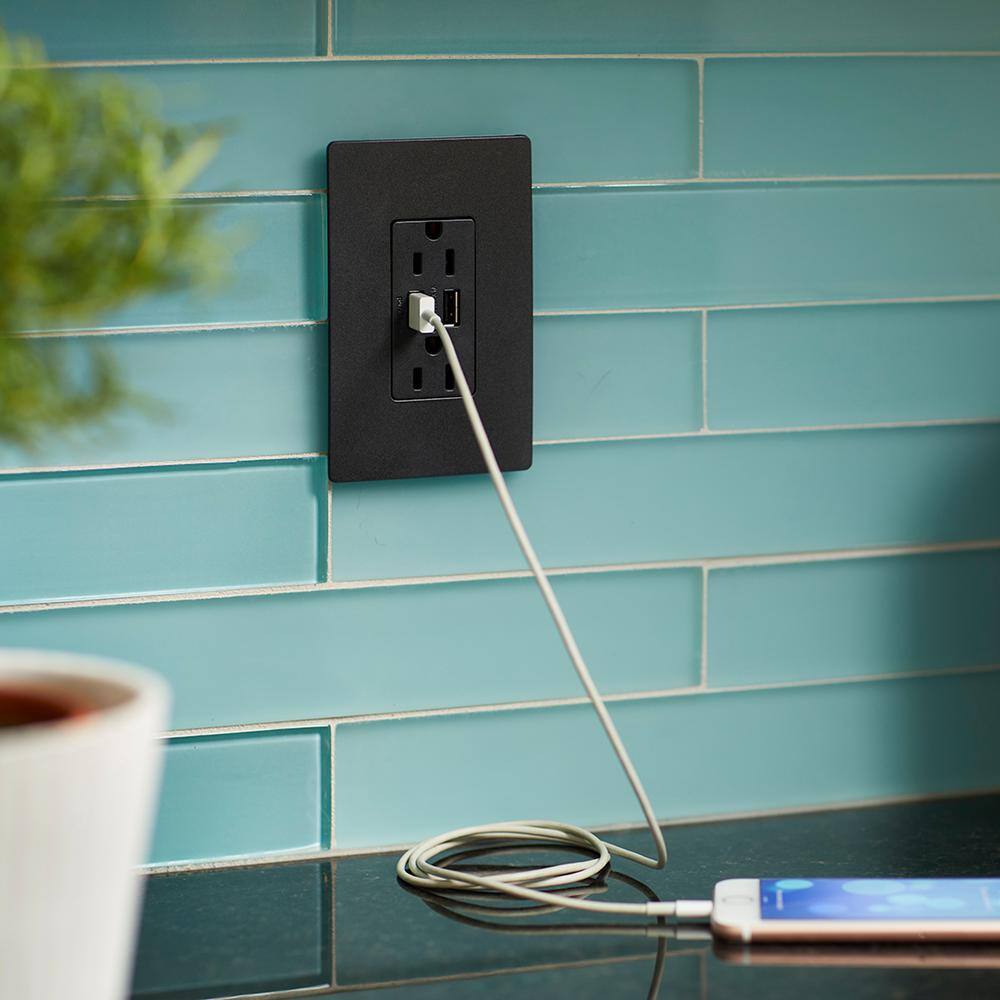 Legrand radiant 15 Amp 125 Volt Duplex Outlet with 3.1 Amp USB Graphite TM826USBGCCV4