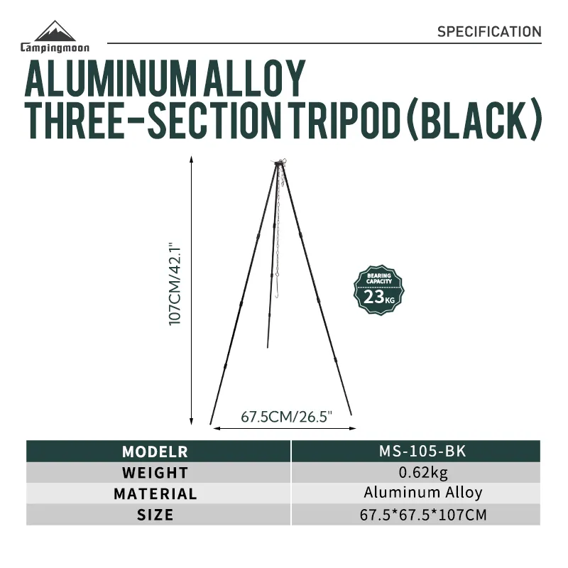 heavy duty high quality folding camping hanger tripod light stand fire swing grill stand  camping tripod set for cooking