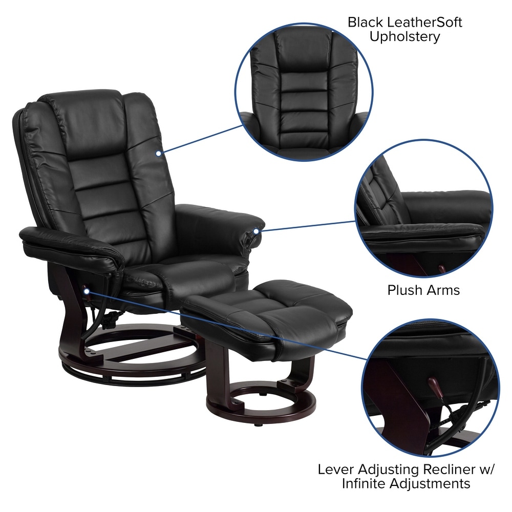 Contemporary LeatherSoft Recliner with Horizontal Stitching and Ottoman