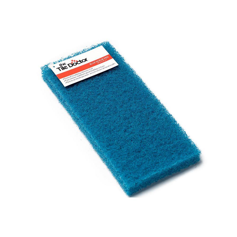 The Tile Doctor 10 in. x 4.5 in. x 1 in. Medium Duty Blue Water Based Latex Resins Maximum Scrub Power Pads (6-Pack) scrubdr6blue