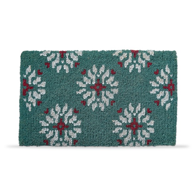 Alpine Glow Geometric Print Rectangle Indoor And Outdoor Coir Door Welcome Mat Blue