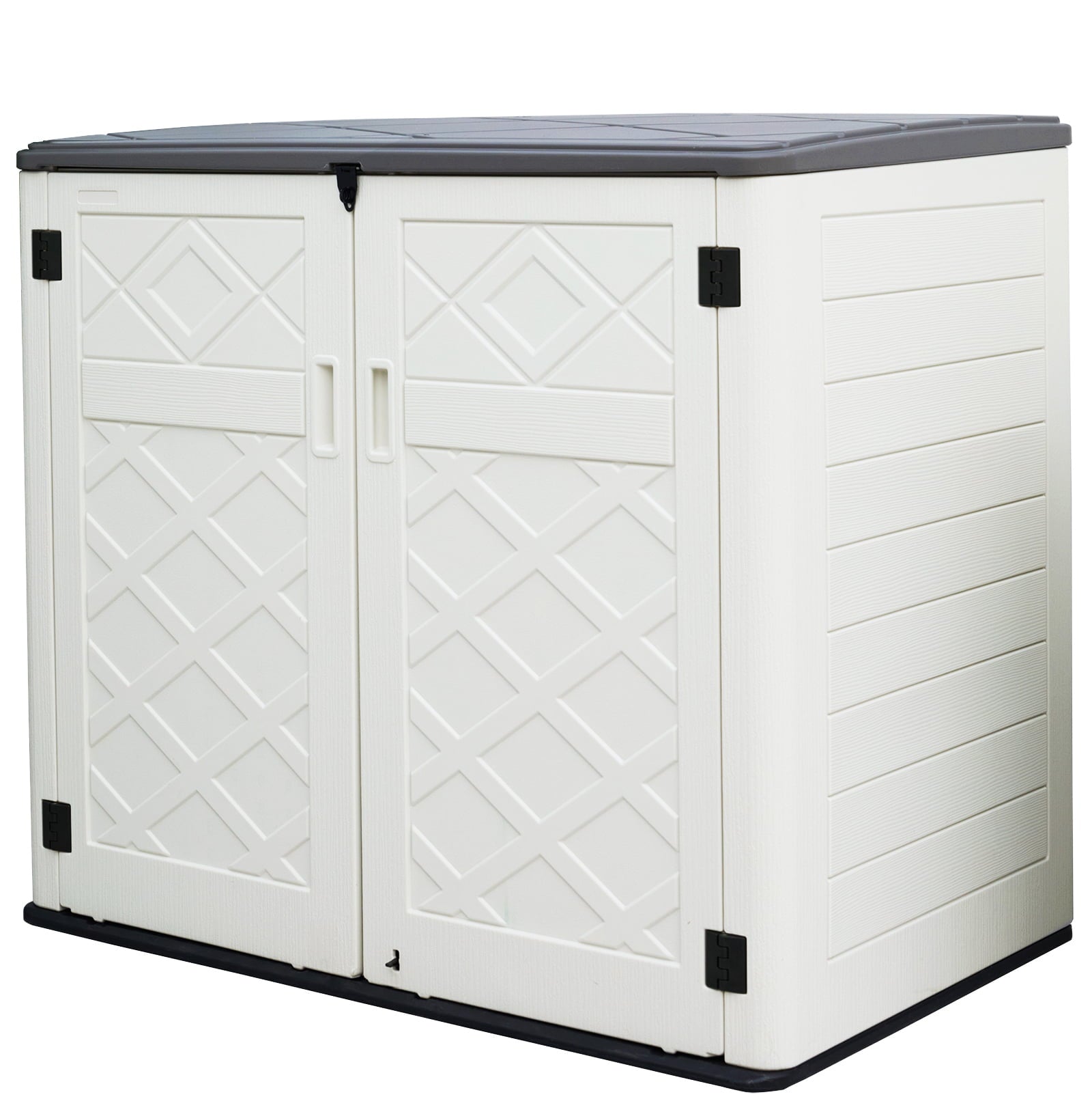 KINGYING 4.4 x 2.8 Large Horizontal Storage Shed Lockable, Thick HDPE Plastic Storage Unit for Backyards, Patio, Garden