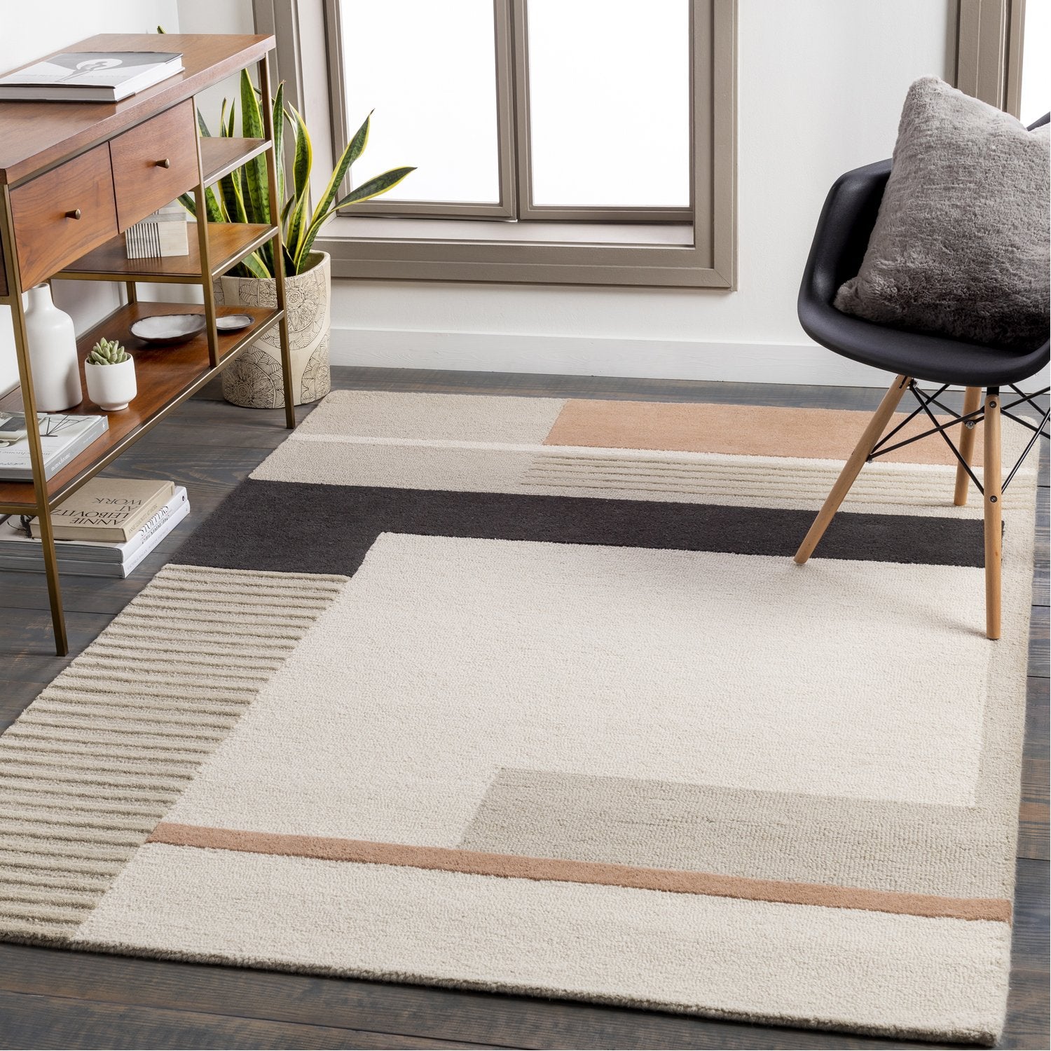 Emma Hand Tufted Rug in Khaki, Charcoal, Camel