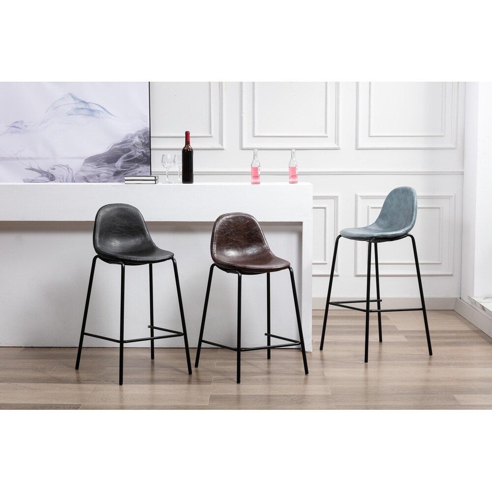 Porthos Home Tuca Bar Stools Set Of 2  PU Leather Upholstery  Iron Legs