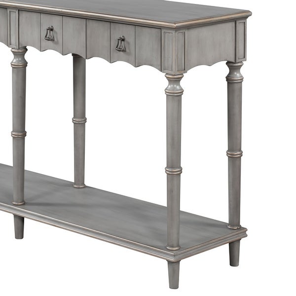 Simple Exquisite Country Console Table for Hallway Living Room Bedroom with 4 Front Facing Storage Drawers and 1 Open Shelf