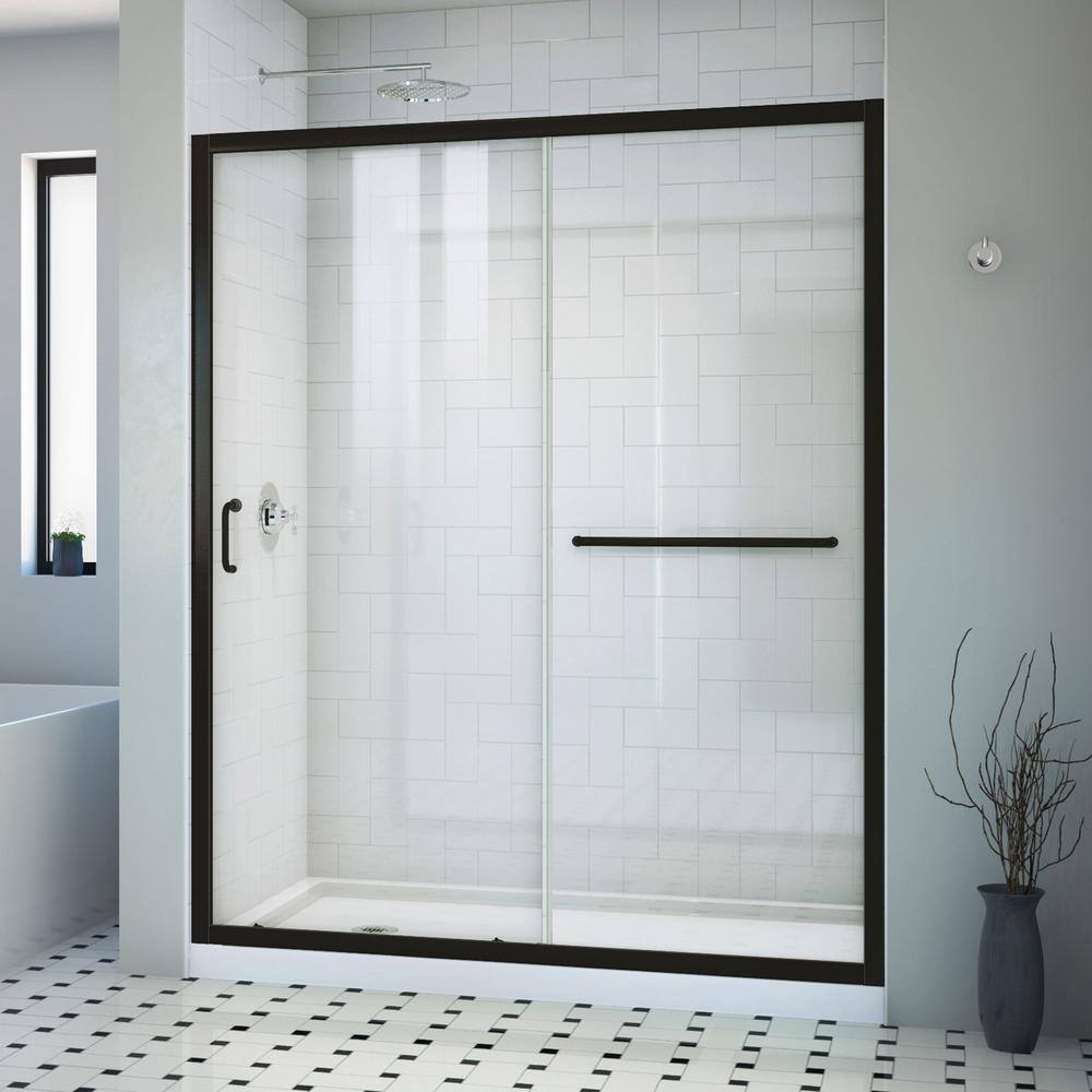 DreamLine Infinity-Z 60 in. W x 72 in. H Sliding Semi Frameless Shower Door in Satin Black Finish with Clear Glass SHDR-0960720-09