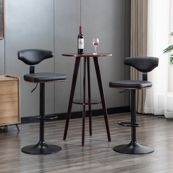 Adjustable Bar Stools ，Upholstered Swivel Barstool (Set of 2)，Black