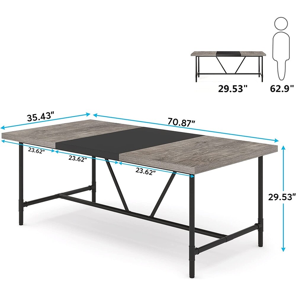 70.8 x 35.4 inch Large Dining Table for 6 8  Industrial Rustic Kitchen Dining Room Table