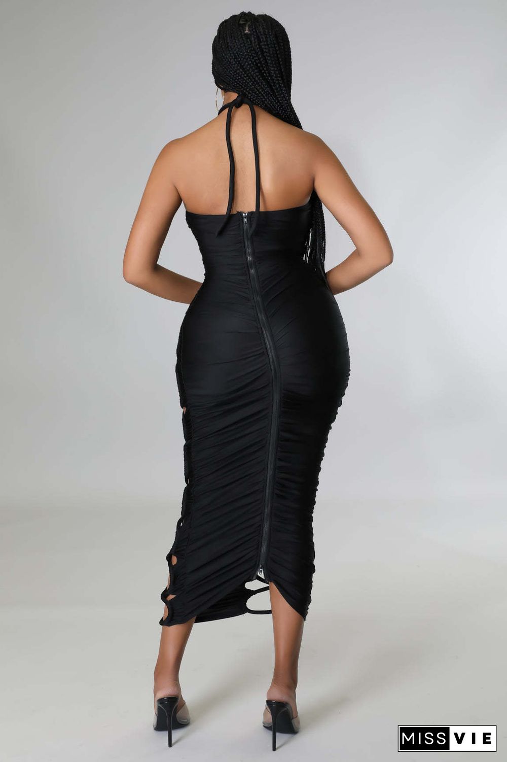 Ruched Cut Out Bandage Halter Maxi Dresses