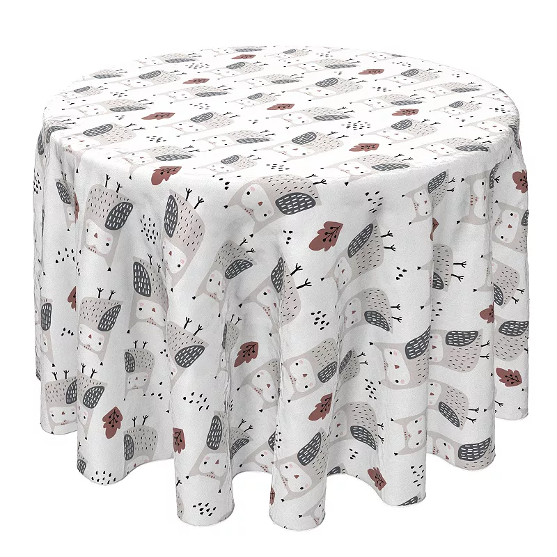 Round Tablecloth， 100% Cotton， 60 Round， Woodland Owls