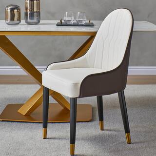 Magic Home Beige PU Leather Dining Chair with Solid Wood Metal Legs (Set of 2) CS-W50940535