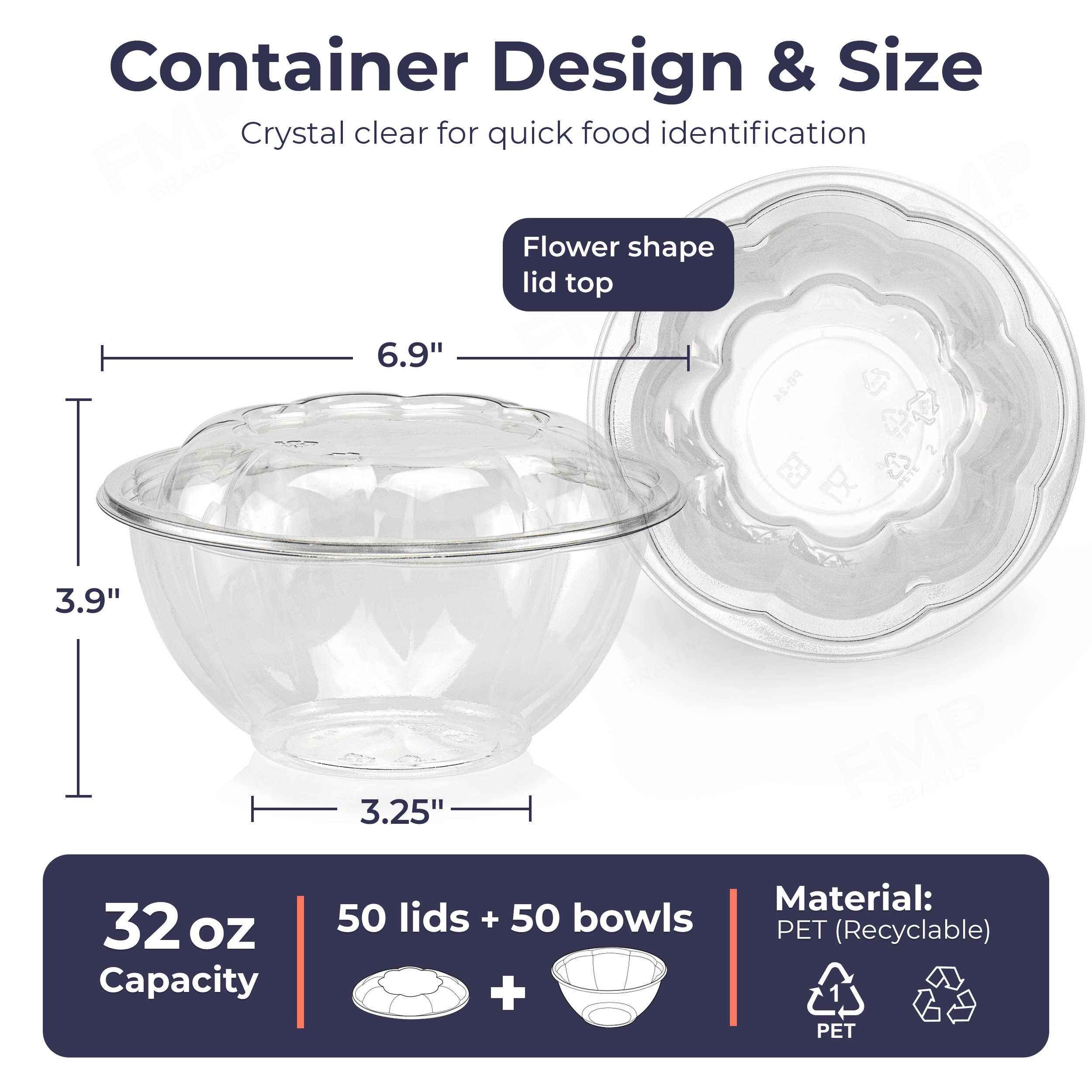 [50 pack] 32 oz bpa free clear plastic bowl with dome lids combo for salads fruits parfaits， disposable， medium size