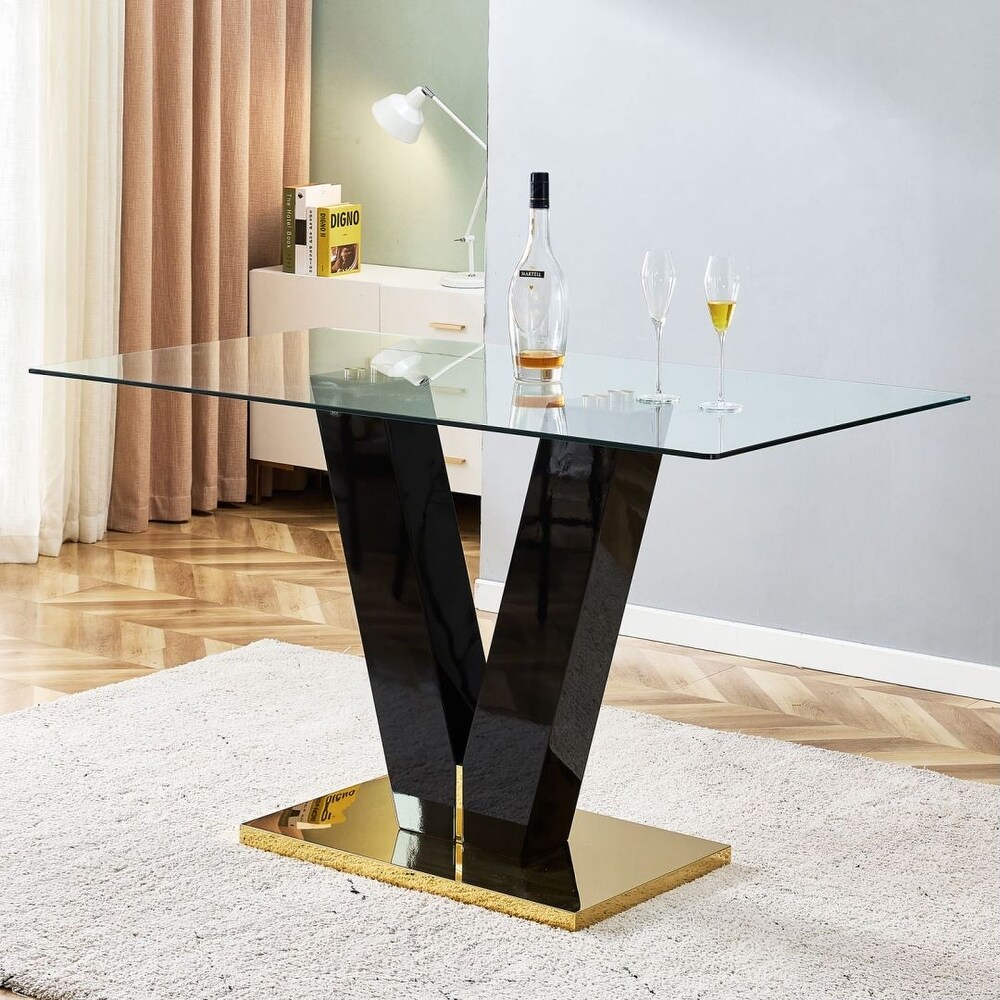 Rectangular Glass Dining Table Top Sturdy MDF Slab V Shaped Bracket