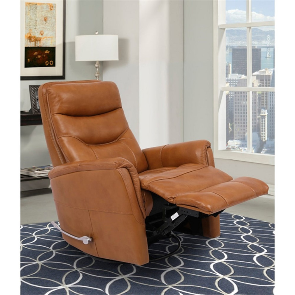 Bowery Hill Leather Manual Swivel Glider Recliner in Brown Finish   Contemporary   Recliner Chairs   by Homesquare  Houzz