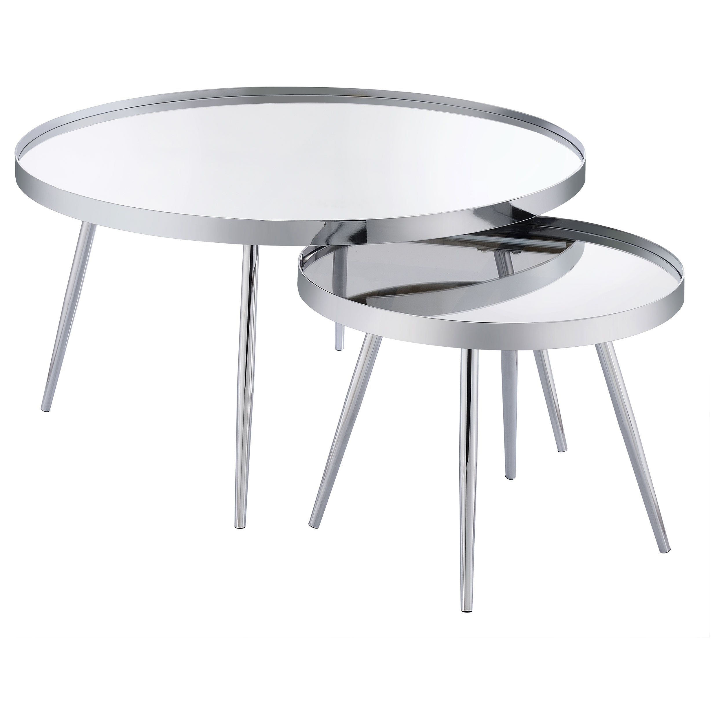 Kaelyn 2-Piece Round Mirror Top Nesting Coffee Table Chrome- 708368