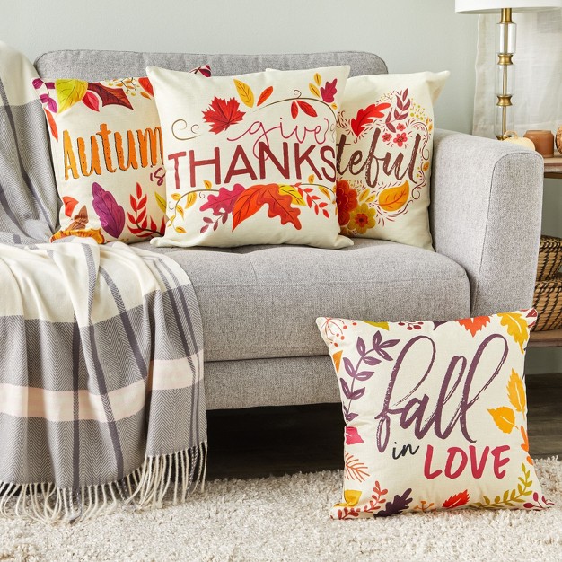 Juvale Set Of 4 Thanksgiving Throw Pillow Covers With Seasonal Fall Quotes 4 Autumn Designs 17x17 Inches