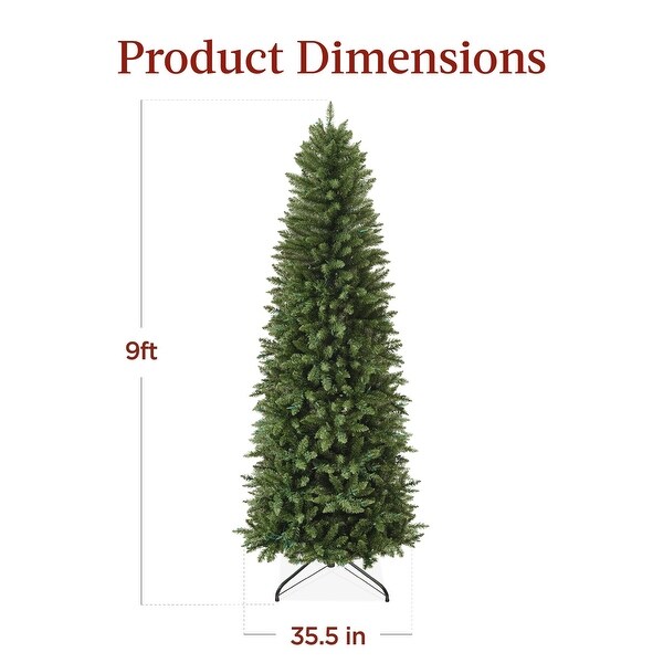 9ft PreLit Pencil Christmas Tree，Skinny Spruce Slim Holiday Decoration w/ 1，298 Tips，450 Lights，Metal Hinges and Base