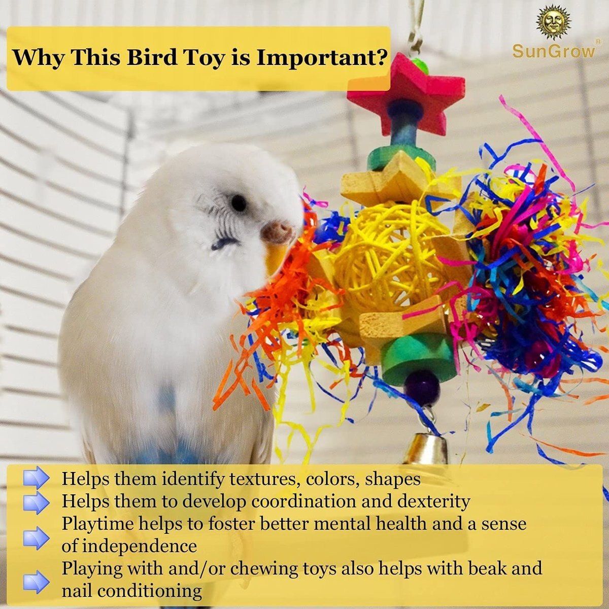 SunGrow Paper Shred with Chew Blocks Parakeet and Cockatiel Foraging and Cage Hanging Accessory