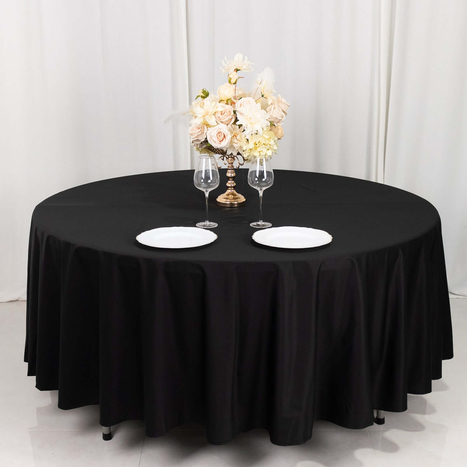 Black Premium Scuba Round Tablecloth, Wrinkle Free Seamless Polyester Tablecloth - 108