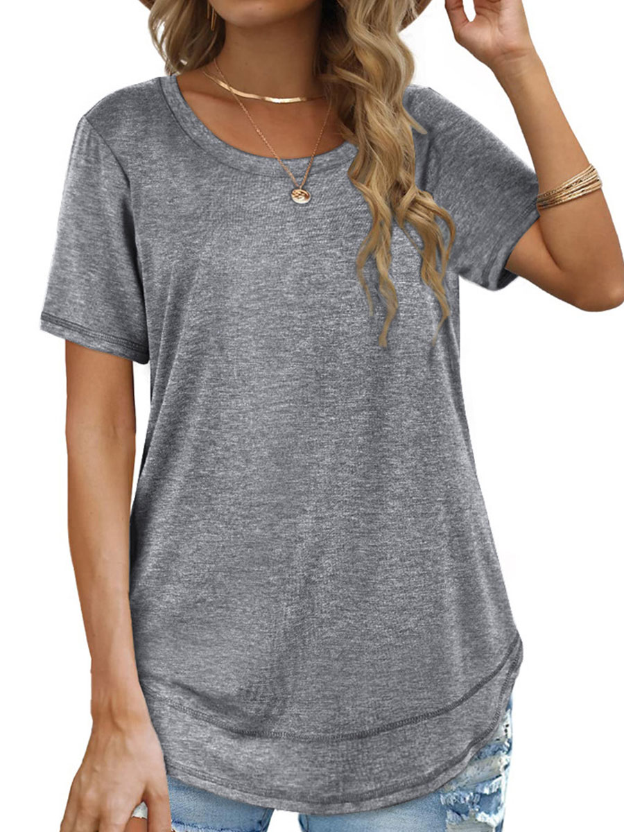 Round Neck Casual Loose Solid Color Short-sleeved T-shirt