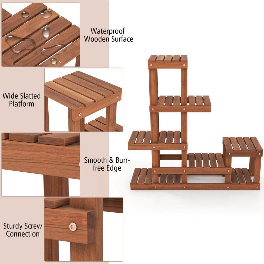 ANGELES HOME 6 Tier Wood Plant Stand with High Low Structure 10HZ18CK61