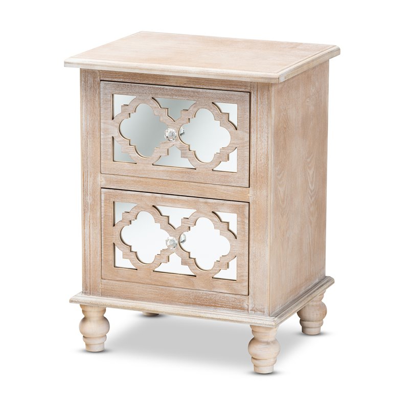 Home Square Mirror 2-Drawer Quatrefoil Nightstand Set in White-Washed (Set of 2)