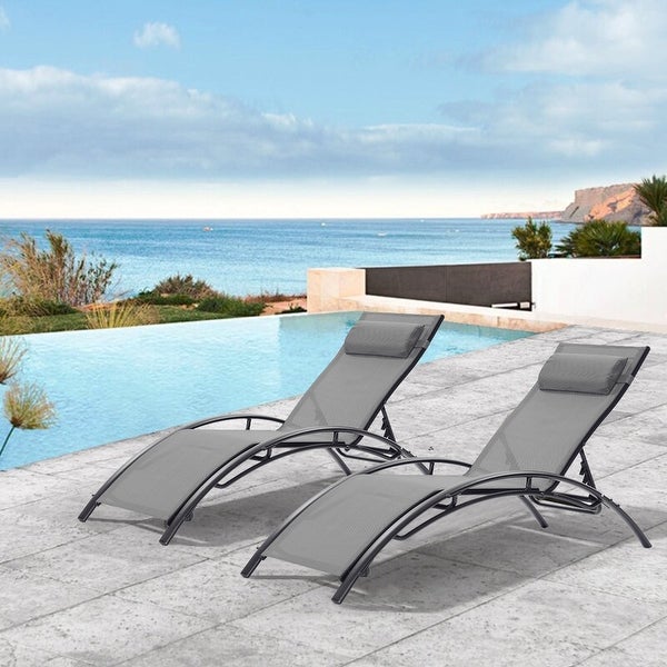 2-Piece Aluminum Chaise Lounge Outdoor Lounger Recliner Chair