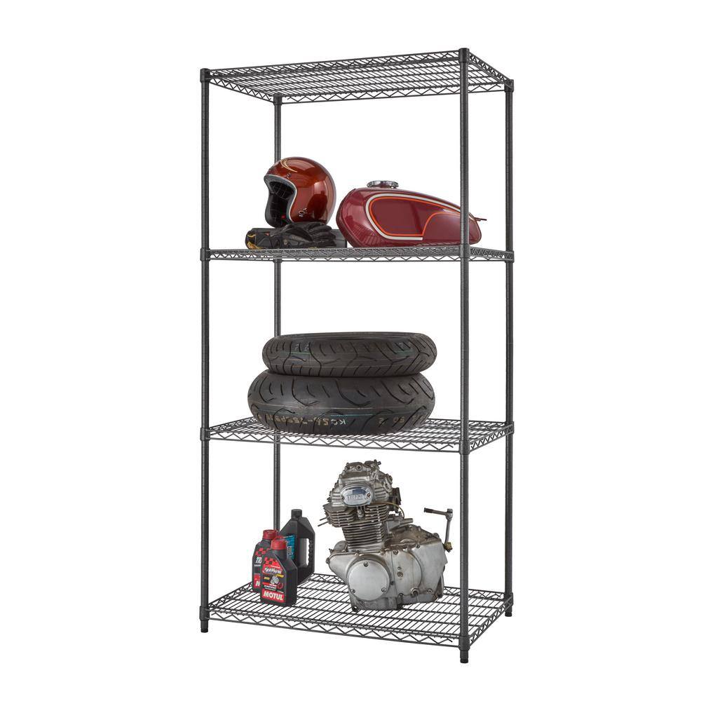 TRINITY PRO Black Anthracite 4-Tier Steel Wire Garage Storage Shelving Unit (36 in. W x 72 in. H x 24 in. D) TBFPBA-0922