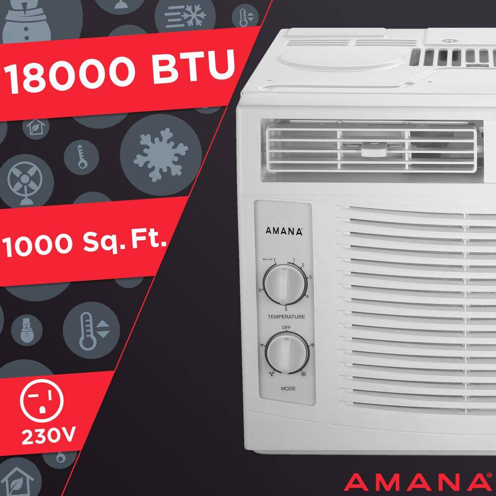 Amana 18000 BTU 230V Window AC w Remote for Rooms up to 1000 sq.ft 24-Hour Timer 3-Speed Auto-Restart Digital Display ​White AMAP182BW