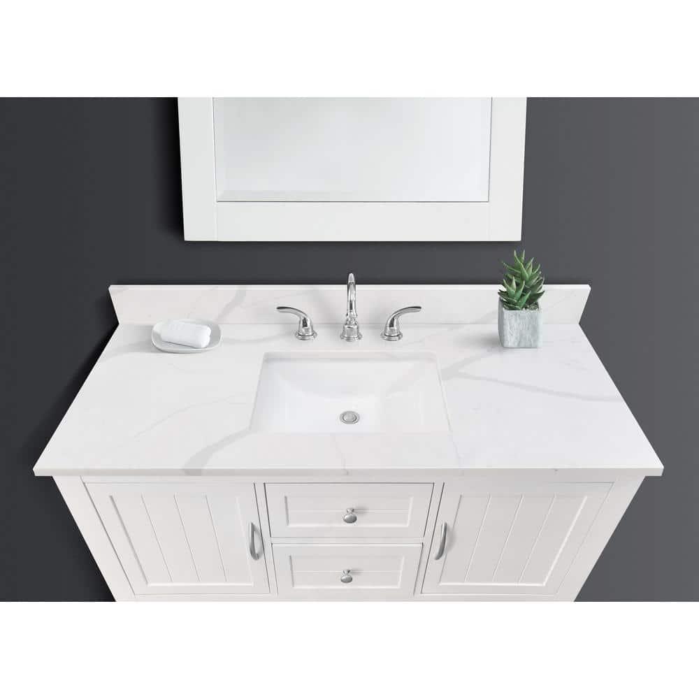 Home Decorators Collection 43 in W x 22 in D x 075 in H Quartz Vanity Top in Statuario White with White Basin